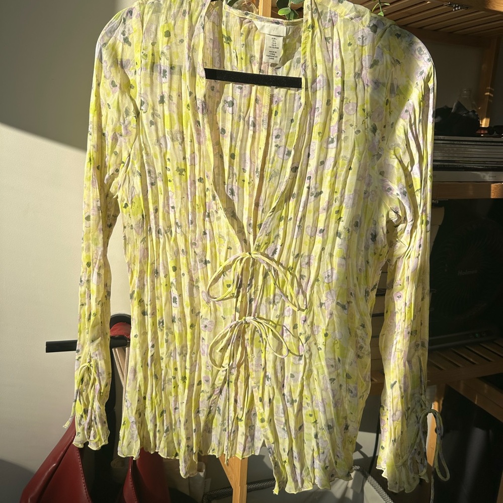 H&M yellow sheer floral long sleeve